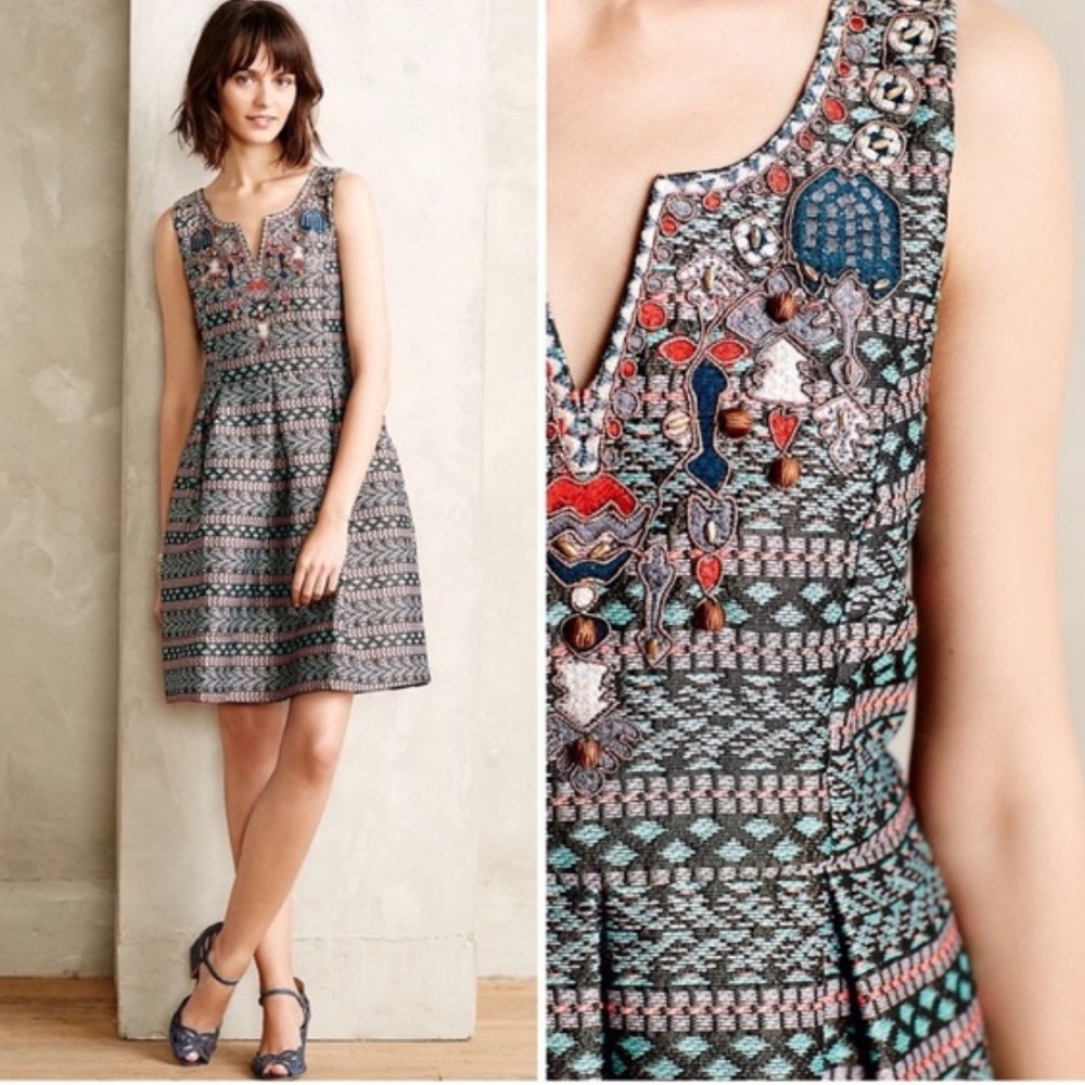 Anthropologie Moulinette Soeurs Chelly Jaquard Embroidered Mini Dress Size 0